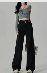 Women's Narrow Cut Wide Leg Jeans With High Waist And Hanging Feeling Straight Leg Casual Look Slim Contrasting Colors Pants