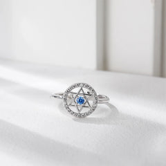 Trumium Jewish Star of David Rings for Women 925 Sterling Silver Blue Zirconia Open Finger Ring Protection Amulet Jewelry Gifts