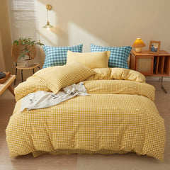 Pure Cotton Japanese Style Duvet Cover With Plaid Print  King Four Seasons Universal Bedding Cover Comfortable and Skin-friendly