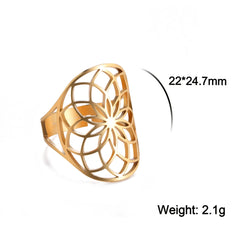 EUEAVAN Flower of Life Ring Stainless Steel Sacred Geometry Archangel Metatron Ring Adjustable Amulet Jewelry Gift Wholesale