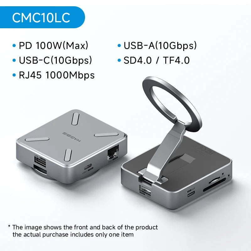 Hagibis Magnetic Stand USB C Hub With 2230 SSD Enclosure Type-C Hub SD/TF 4.0 4K@60Hz HDMI Gigabit Ethernet for iPhone 17 Pro 16