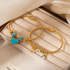 ANENJERY 316L Stainless Steel Colorful Eyes Heart Beads Drip Oil Pendant Bracelet for Women Men Personality Fashion Jewelry Gift