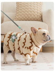 Bulldog Lambs Wool Dog Clothe Winter Warm Wavy Stripes Costume Pet Jacket for Small Medium Dogs Outdoor Pet Accessories