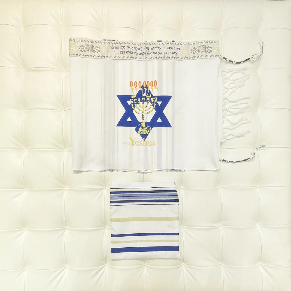 Menorah Tallit Jewish Talit Scarf Religious Jerusalem David Star Hanukkah Lion Shawl 50x180cm