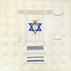 Menorah Tallit Jewish Talit Scarf Religious Jerusalem David Star Hanukkah Lion Shawl 50x180cm