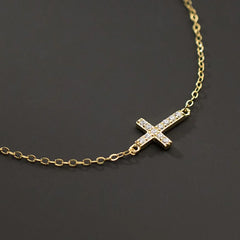 WANTME 925 Sterling Silver Simple Gothic Pave Zircon Cross Chain Bracelet for Women Fashion Statement Gold Party Jewelry Gift