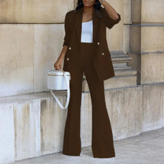 Women’s Solid Color Casual 2-Piece Wide-Leg Pants Set