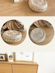 Nordic Round Woven Ottoman Small Mobile Footrest Stool