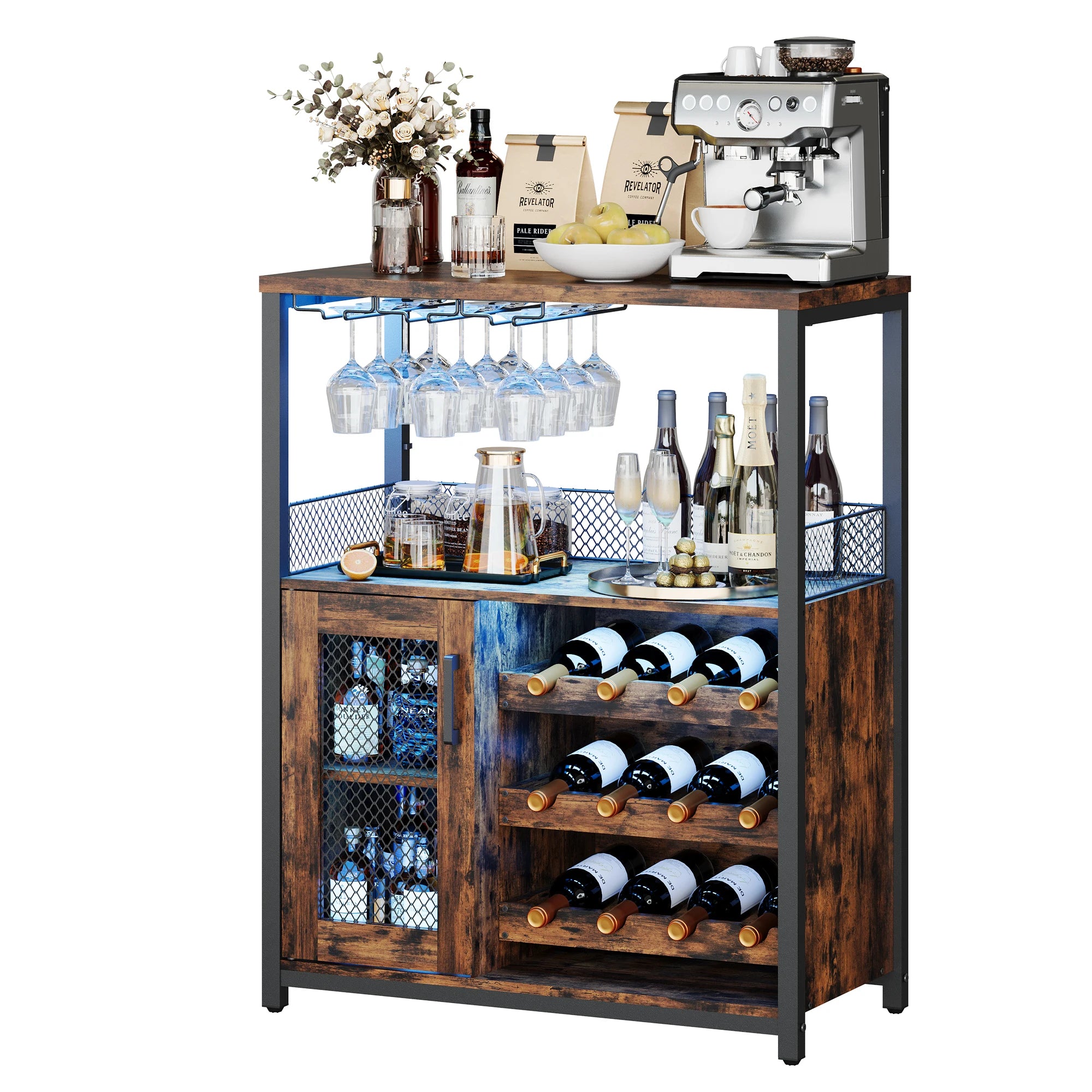 36" Wine Bar Cabinet with LED Lights - Adjustable Glass Shelves Liquor Storage, Curio Cabinet for Kitchen Counter, Dining Room Kitchen Display Cabinets Kitchen & Dining Furniture