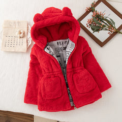 Toddler Girls' Winter Sherpa Jacket - Cute Solid Color Fleece Lined Hooded Coat Warm Casual Outerwear