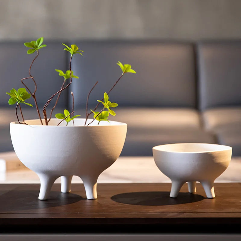 White Ceramic Flower Pot Tripod Fruit Bowl Desktop Storage Container Flower Vase Floral Arrangement Accessories Flowerpot Home Decor