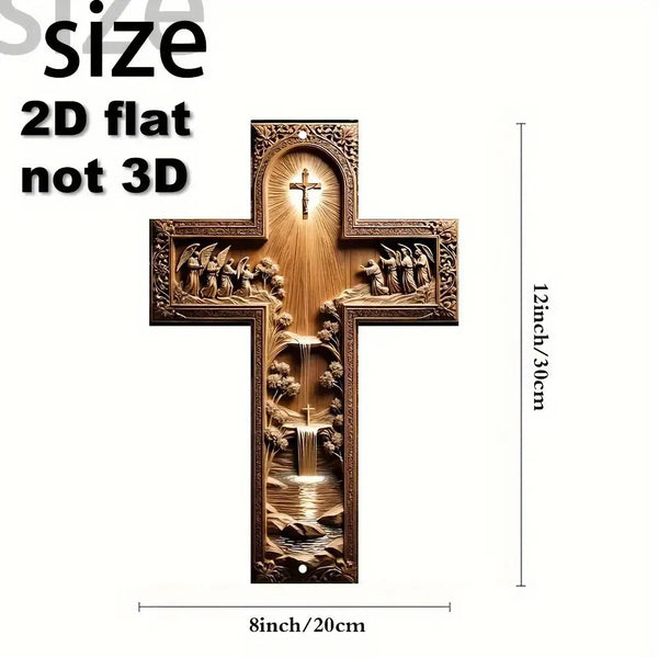 2D Flat Christ Cross Wall Decor 1pc Metal  - Ornate Religious Hanging and Disciples, Deep Frame for Home, Christmas Decoration