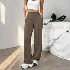 Women's Plain Loose Straight Leg Pants, Wide Leg High Waist Sporty Casual Sweatpants with Pockets, Comfortable Daily Wear Casual