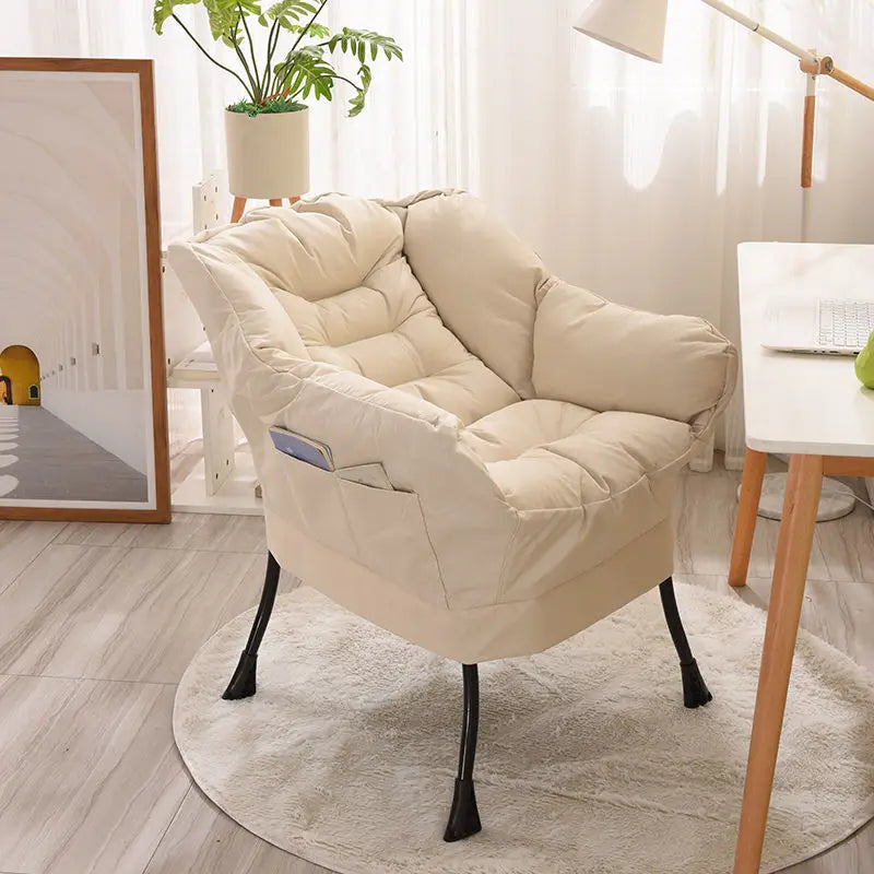 Costway Modern Polyester Fabric Lazy Chair Single Corner Sofa Chair W Side Pocket Beige Living Room Furniture