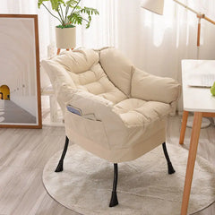 Costway Modern Polyester Fabric Lazy Chair Single Corner Sofa Chair W Side Pocket Beige Living Room Furniture