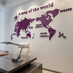 World Map Acrylic 3D Solid Crystal Bedroom Wall Living Room Classroom Stickers Office Wall Background Decoration Stickers