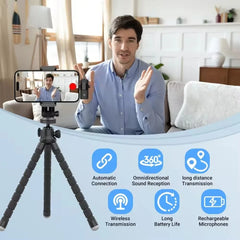 Basix Mini Wireless Lavalier Microphone Noise Cancelling for iPhone Android Cameras - Portable Wireless Mic for Live Interviews