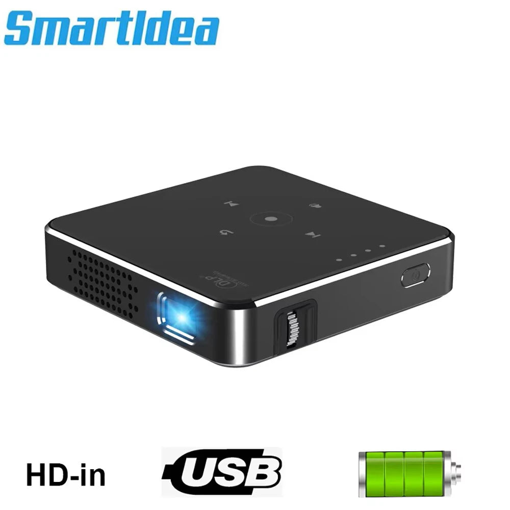 Smartldea New Mini DLP HD Projector Support 1080p Built-in Battery Capacity Wired Phone Mirroring Projector Home Theater Beamer
