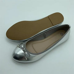 Eilyken Gold Silver Elegant Bowknot Round Toe Women's Flat Comfort Slip-On Ladies Ballerina Single Mules Flat Shoes