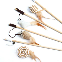 Interactive Cat Wand Stick Colorful Feather Teaser Toy Wooden Rod for Kitten Pet Supplies Cat Toys Interactive MWJ13 Pet Shop