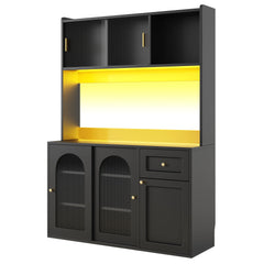 PINGGO Kitchen Cabinet Tall Cabinet Display Cabinet Buffet Cabinet with Adjustable Shelves Dining Room Cabinet with LED Lighting Kitchen & Dining Furniture