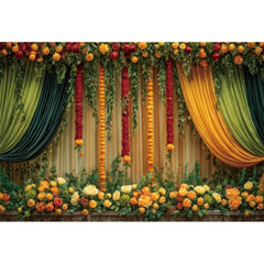 Indian Garlands Diwali Backgrounds Marigold Flowers Curtain Puja Ganpati Pooja Traditional Birthday Wedding Party Decor Backdrop