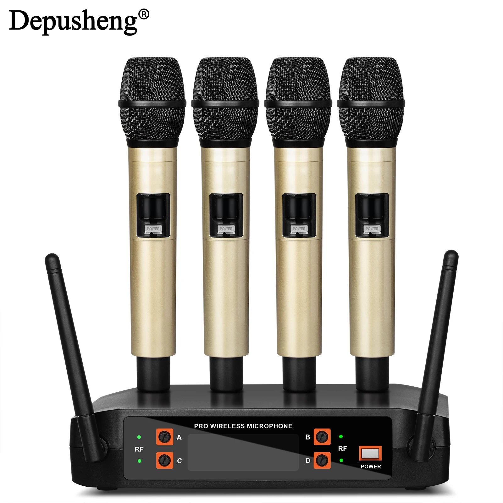 Wireless Microphone Golden Handheld 4 Channel UHF Fixed Frequency Dynamic Microphone For Karaoke Wedding Party Band