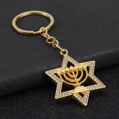 Star of David Hanukkah Menorah Keychain for Women Men Jewish Religious Gifts Stainless Steel Jewelry Accessories