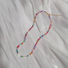 Bohemia Handmade Rainbow Seed Beads Simple Choker Necklace Candy Color Neck Chain Wild Sweet Colorful Jewelry