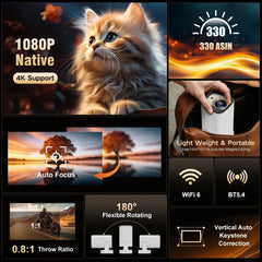 Magcubic HY310 1080P 330ANSI Android11 Mini Projector Auto Focus 4K Native 5W Speaker Air Mouse Voice Assistant Upgrated HY300