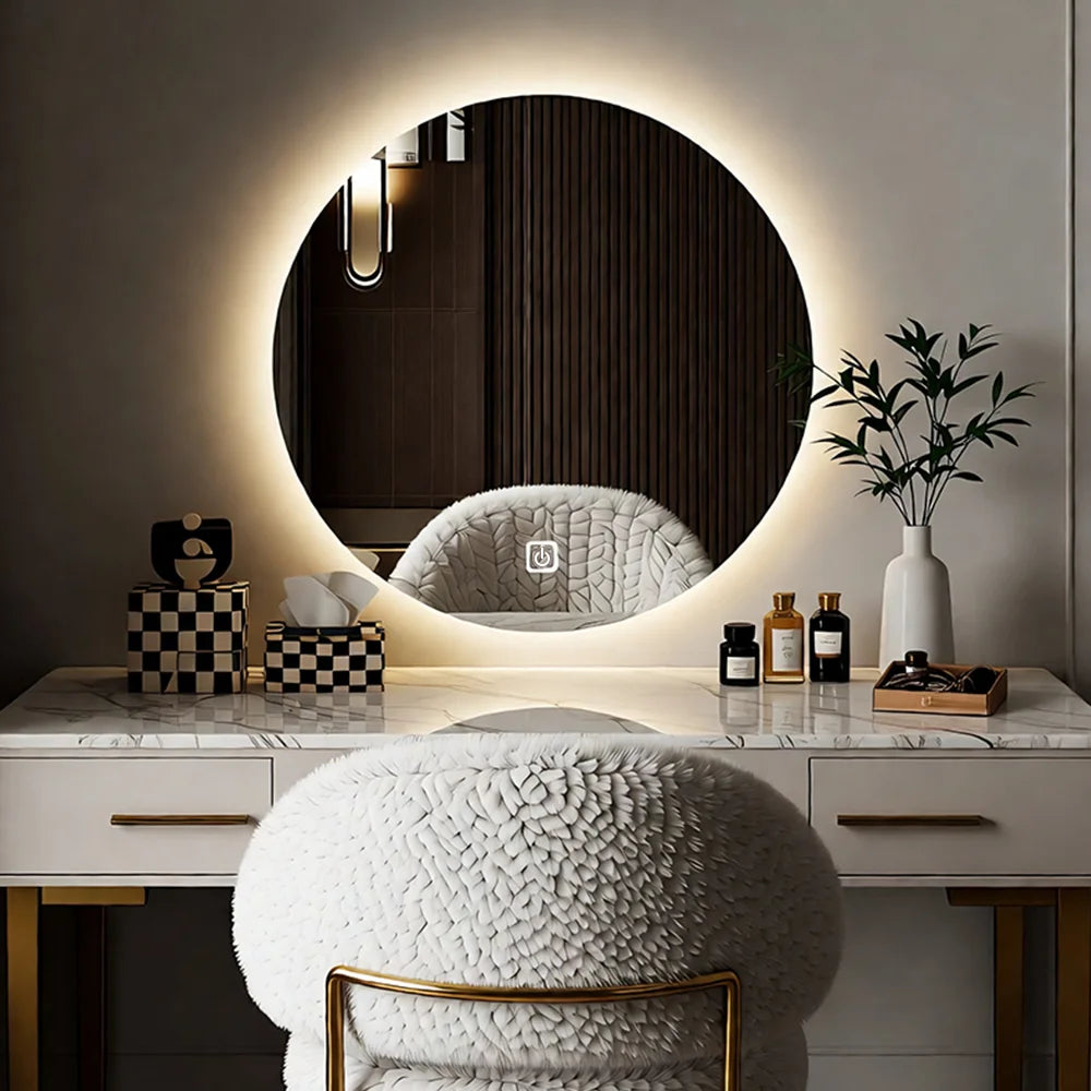 60*60cm Smart Bathroom Mirror LED Lights Wall Mounted Mirror 3 Colors Memory Stepless Dimmable Waterpoof Touch Switch Hardwired