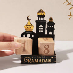 Ramadan Countdown Calendar Wooden Ornament Eid Mubarak Calendar Blocks Decoration for Home Islamic Muslim Party Supplies Gifts