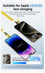 4 in 1 PD 27W 65W Fast Charging Spring Cable USB Type C To Type C And Lightning Data Cable Wire For iPhone 15 16 Samsung Xiaomi