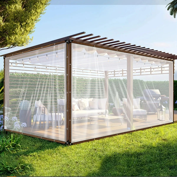 Clear Waterproof Polyester Tarp with Reinforced Grommets - Versatile Protection for Gardens, Patios, and Outdoor Adventures
