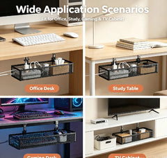 Under desk storage basket for power strips and cables