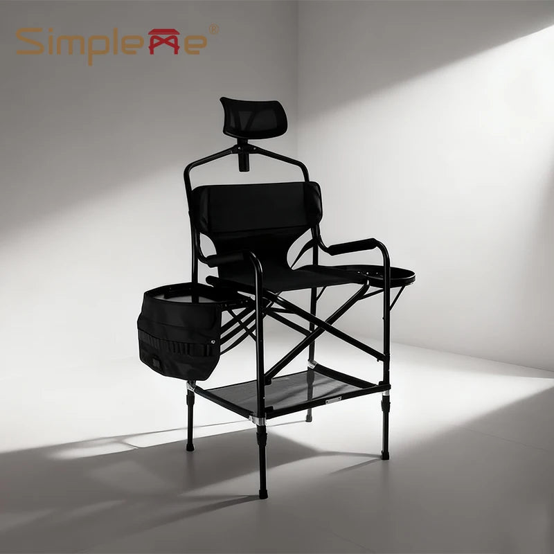 Simpleme Lightweight Aluminum Portable Folding Tall Director Adjustable High Makeup Artist Chair With Headrest Office Chairs Office Furniture
