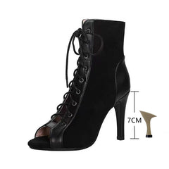 Lace-Up Sandals Heels 9CM Women's Shoes Summer 2024 Trend Black Sexy Peep Toe Boots Fashion Cloth Stilettos Jazz Dance Female