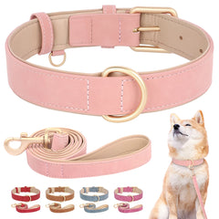 Soft Padded Dog Collar Leash Set PU Leather Pet Dog Collars With Walking Lead Rope Adjustable For Small Medium Dogs Pug Pet Shop