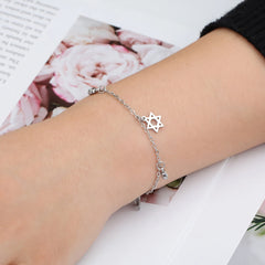 Skyrim Jewish Star of David Charm Bracelet Women Stainless Steel Adjustable Hexagram Clear Zircon Bracelets Jewelry Wholesale