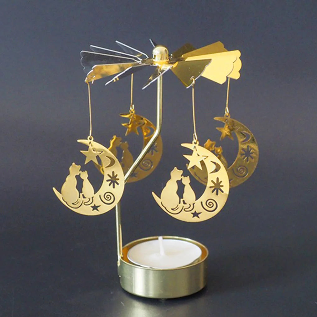 Gold Silver Candlesticks Rotating Romantic Rotation Spinning Carrousel Tea Light Candle Holder Dinner Wedding Bar Party