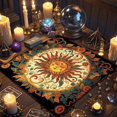 Floral And Sun Tarot Card Tablecloth Altar Cloth Flower Life Spread Tarot Reading Cloth Spiritual Oracle Card Pad