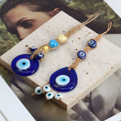 Demon Eye Lucky Charm Car Ornaments Protection Tassel Crystals Feng Shui Car Decor Turkish Blue Eye Retro Glass Pendant Gifts