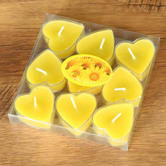 9Pcs Scented Aromatic Candle Smokeless Light Tea Wax Candles Gift Heart-Shape Wedding Festival Party Home Decoration Supplies