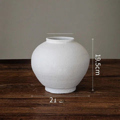 Large Size White Thick Earthenware Flower Vase Ceramic Imitation Living Room Floor Standing Moon Clay Pot Vintage Flower Holder