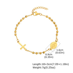 Vnox Stainless Steel Beaded Virgin Mary Bracelet,Charm Rosary Cross Chain Bracelet For Women,Religion Christ Three Color Jewelry