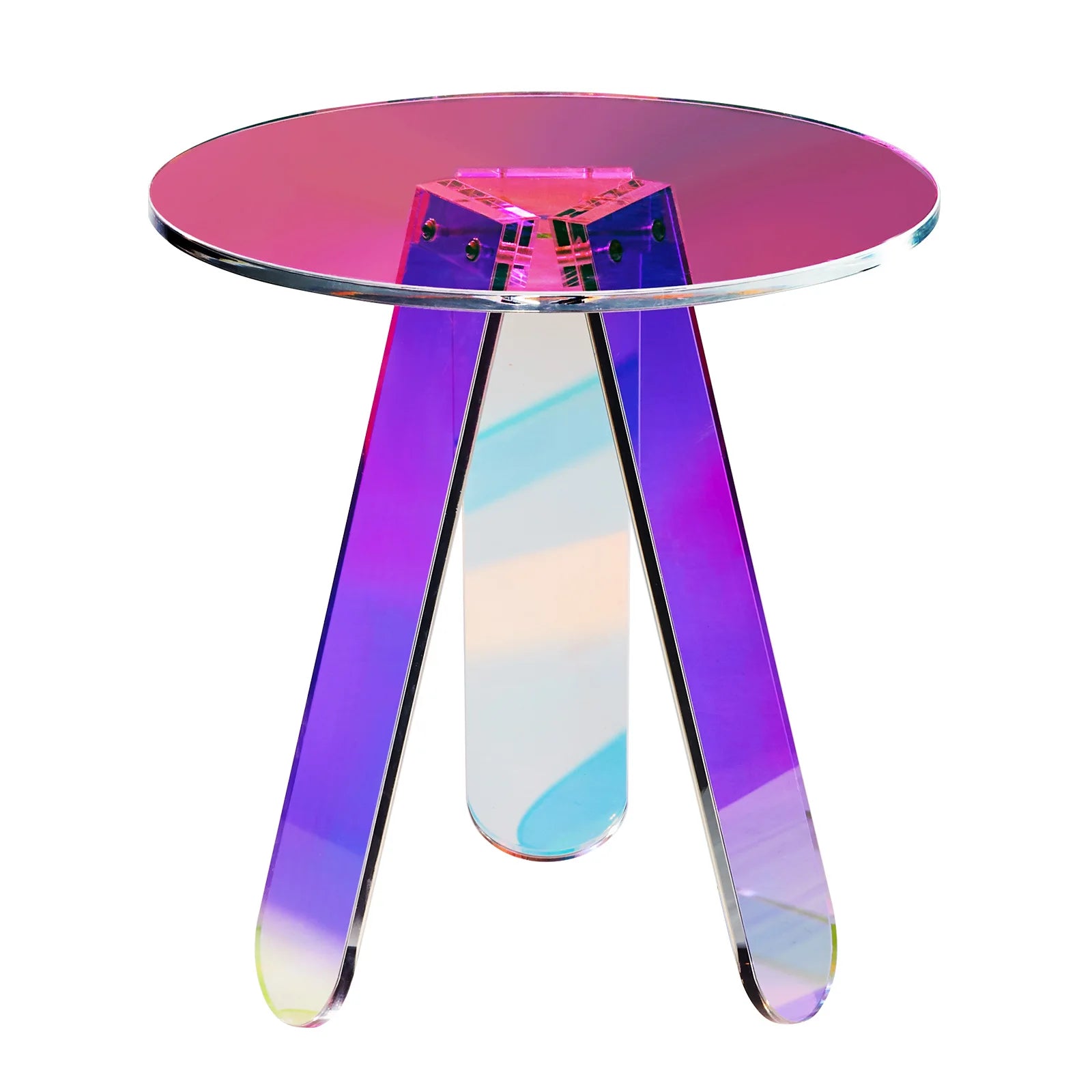 SucceBuy Round Iridescent Side Table Acrylic End Table Clear Rainbow Acrylic Coffee Table for Food Book Used in Living Room Furniture
