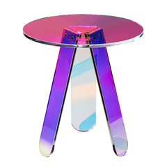 SucceBuy Round Iridescent Side Table Acrylic End Table Clear Rainbow Acrylic Coffee Table for Food Book Used in Living Room Furniture