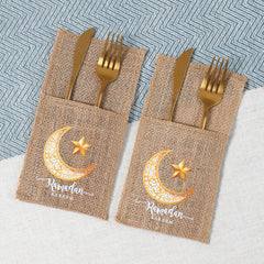 Ramadan Decor Cutlery Holders Burlap Knife Fork Bag for Eid Mubarak Decoration 2025 Islamic Muslim Party Eid Al Adha Gifts