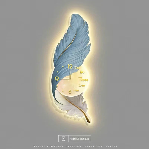 LED Feather Wall Clock Lamp – Home Decor Clock Light