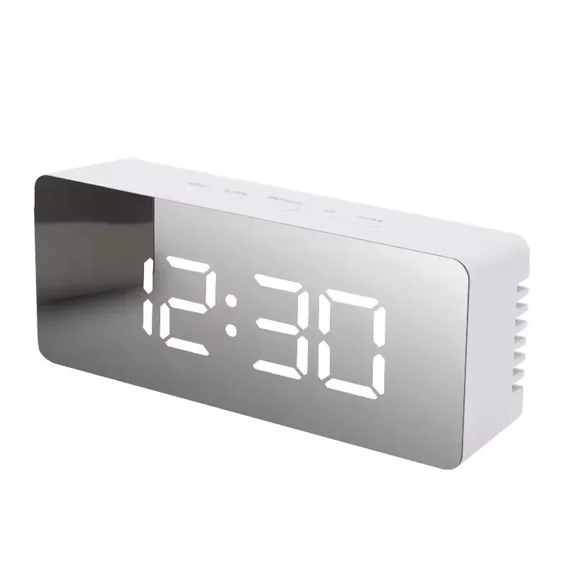 White LED Mirror Digital Alarm Clock – USB Desk Night Light